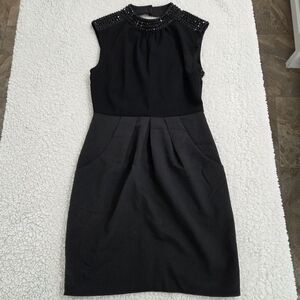 Esley Elegant Black Mini Dress with Beaded Accents
